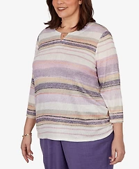 Alfred Dunner Plus Grand Bazaar Mixed Stripe Knit Top