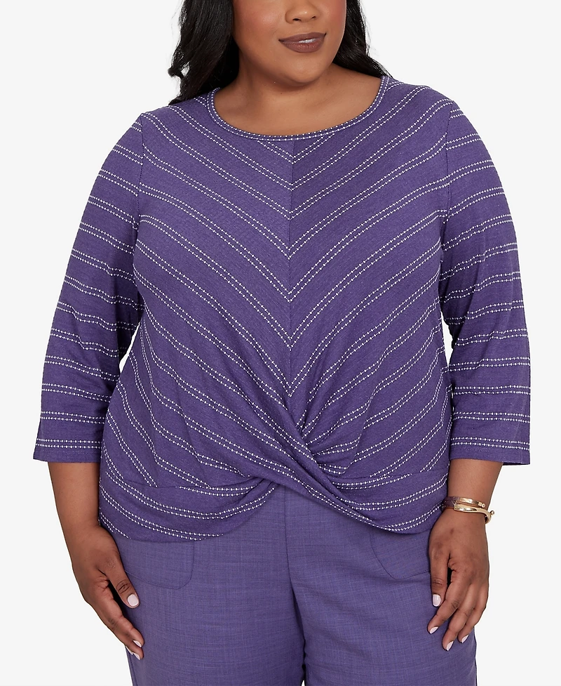 Alfred Dunner Plus Grand Bazaar Twisted Hem Chevron Top