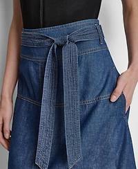 Dkny Women's Tie-Waist Contrast Stitch Cotton Midi Skirt