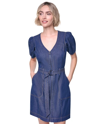 Dkny Women's Puff-Sleeve Belted V-Neck Dress