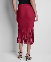Dkny Women's Cotton-Blend Fringe Sweater Skirt