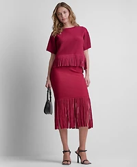 Dkny Women's Fringe Crewneck Sweater Top