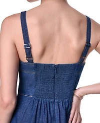 Dkny Women's Straight Neck Sleeveless Contrast Stitch Midi Dress