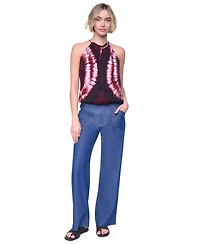 Dkny Women's Printed Halter Neck Button Placket Top