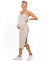 Pinkblush Maternity Beige Contrast Double Strap Midi Dress