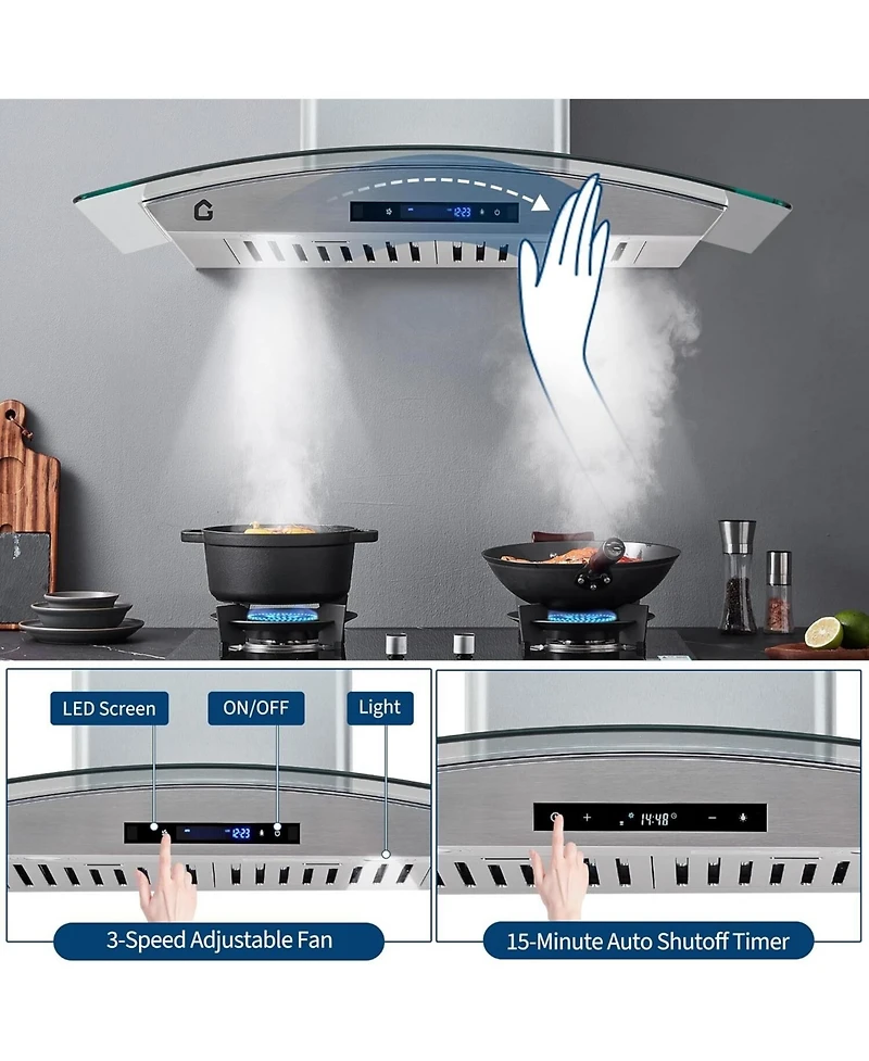 Xo 30 Inch 450 Cfm Ducted, Ductless Convertible Kitchen Wall Mount Range Hood with Gesture Sensing and Touch Control