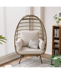 Xo Rattan Oversized Egg Chair, Uv Resistant Patio Lounge Chair for Indoor Outdoor Garden Balcony