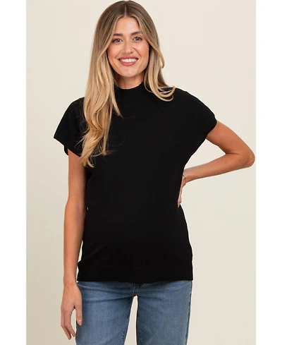 Pinkblush Maternity Black Mock Neck Knit Top