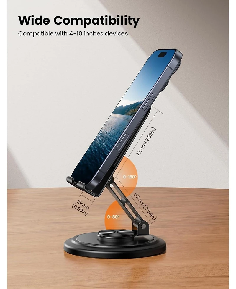Lamicall Cell Phone Stand,Sturdy Adjustable Desktop Holder, Foldable Mobile Stand