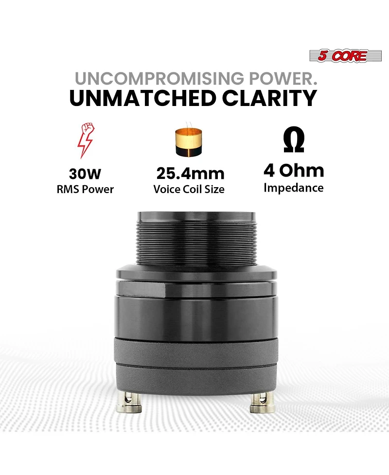 5 Core Super Tweeter 2Pc 1" Car Audio Speaker 60W Max Power 4 Ohm Titanium Diaphragm Neodymium Magnet