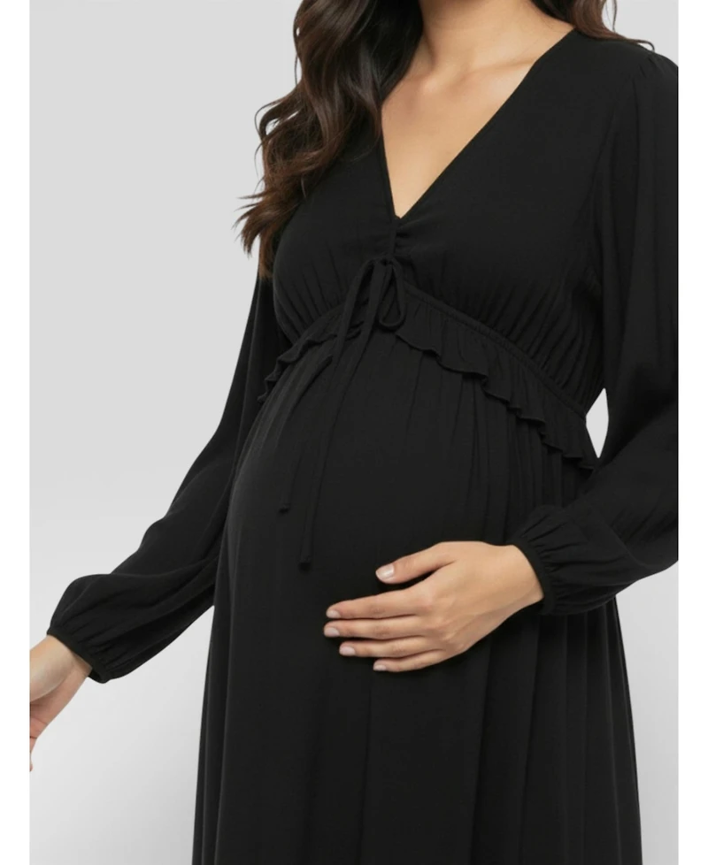 Motherhood Maternity Puff Sleeve Ruffle Midi Dress