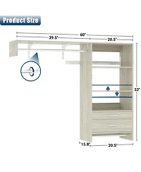 Aheaplus Closet Organizer System with Wood Drawers, Wall-mounted Laundry Room Storage Shelving