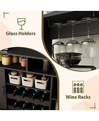 gaomon 47'' Farmhouse Coffee Bar Cabinet with Charging Station & Wine Racks, Rustic Wood Buffet for Dining & Living Room