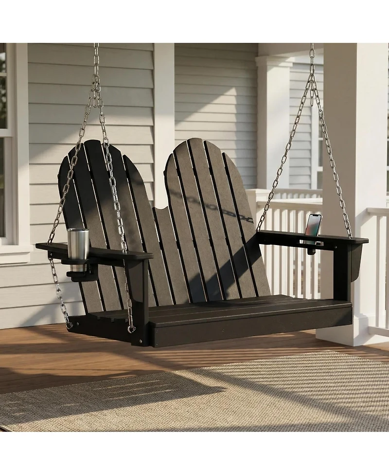 WestinTrends 4ft Outdoor Hdpe Poly Farmhouse Hanging Porch Swing With Cup Holders
