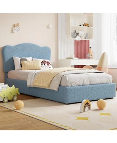 Homfan Kids Upholstered Bed Frame With 2 Drawers Twin Full Platform Bed With Padded Headboard Wood Slats No Box Spring Needed
