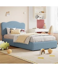 Homfan Kids Upholstered Bed Frame With 2 Drawers Twin Full Platform Bed With Padded Headboard Wood Slats No Box Spring Needed