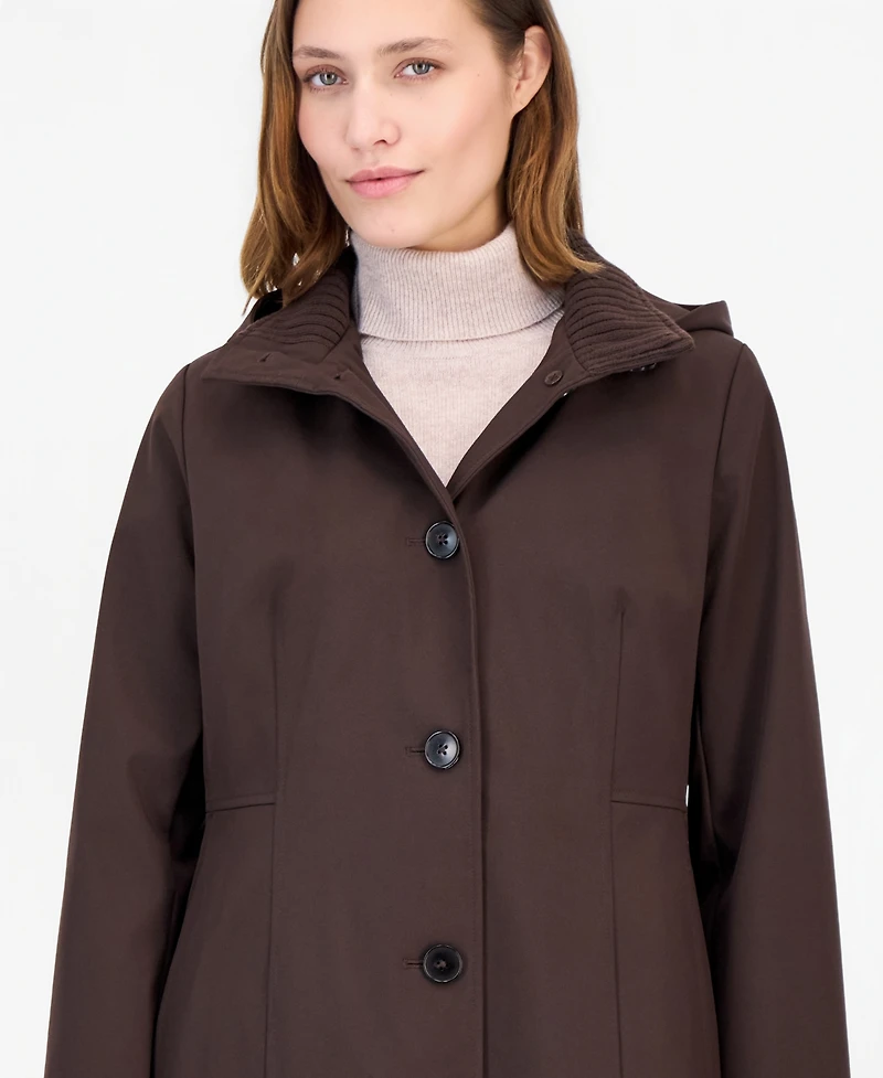 Calvin Klein Women's Hooded Button-Front Knit Collar Coat
