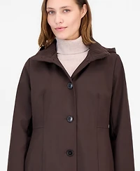 Calvin Klein Women's Hooded Button-Front Knit Collar Coat