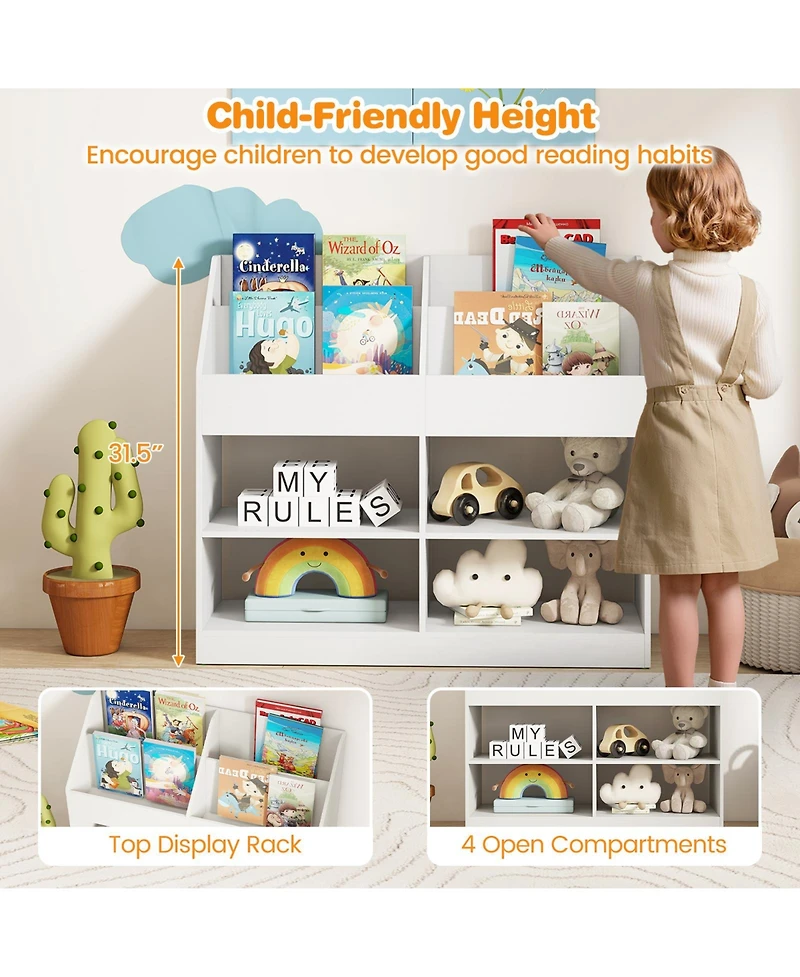 Gymax 3-Tier Kid's Bookshelf with Display Rack and 4 Compartments for Kids Room Playroom