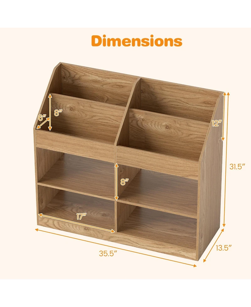 Gymax 3-Tier Kid's Bookshelf with Display Rack and 4 Compartments for Kids Room Playroom