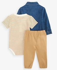 First Impressions Baby Boys' 3M-24M Chambray Shirt, Striped Henley Bodysuit and Pants, 3-Piece Set, Macy's Exclusive