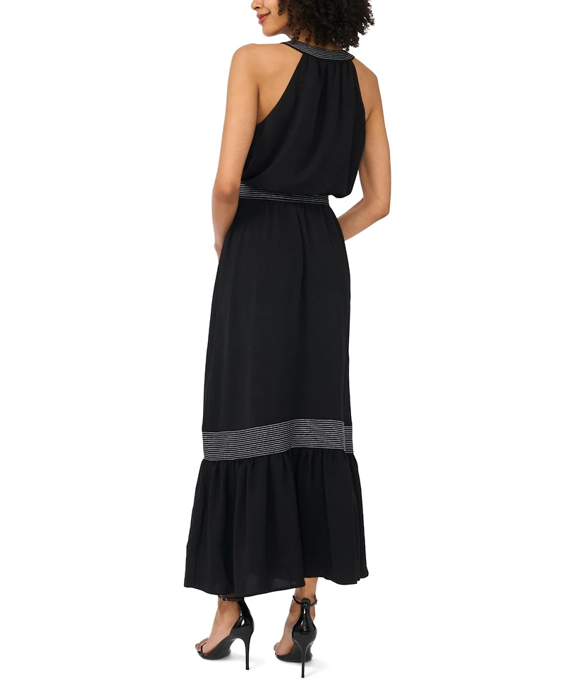 Vince Camuto Women's Contrast Trapunto Stitch V-Neck Maxi Dress
