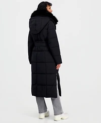 Michael Kors Women's Hooded Puffer Belted Faux-Fur-Collar Coat