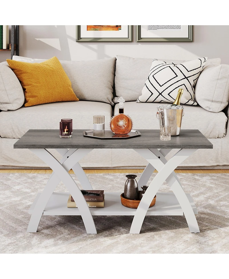 Gymax 40'' Coffee Table With Storage Shelf W/X-shaped Legs for Living Room Bedroom