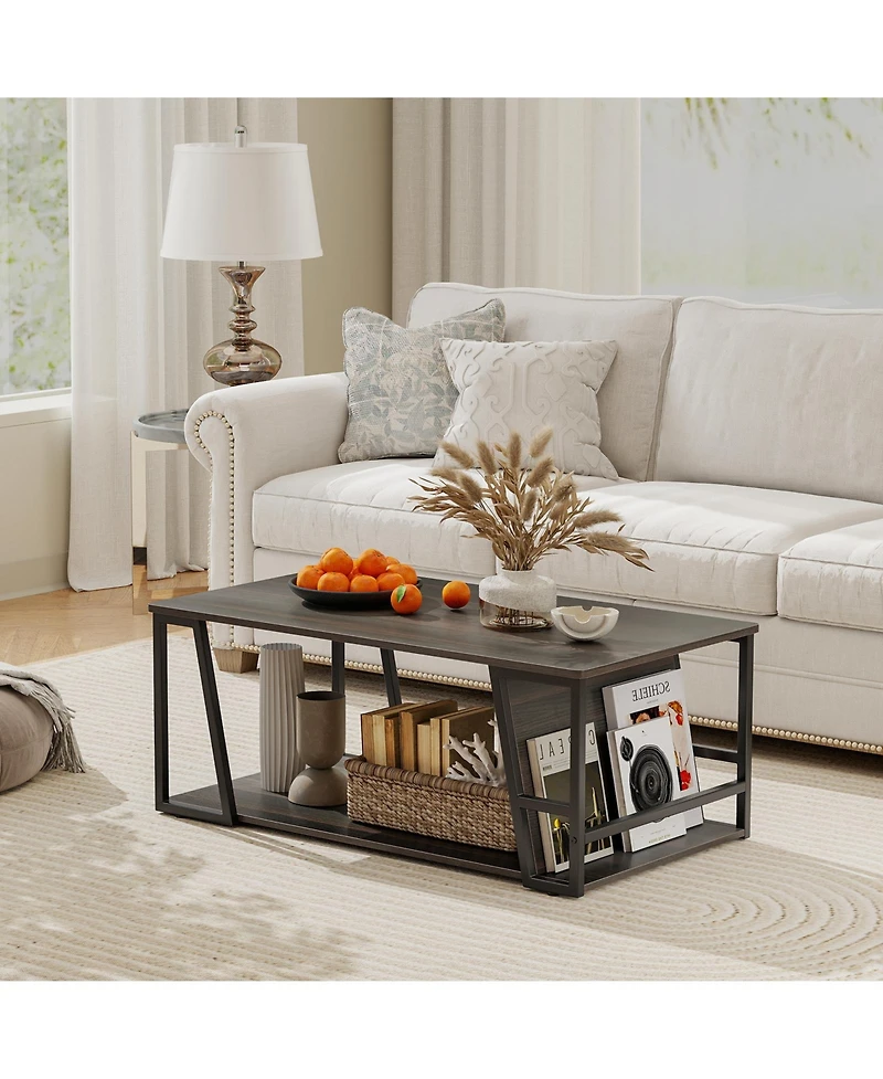 Gymax 40'' Coffee Table and 2-Tier Modern Farmhouse Center Table w/Storage Shelf