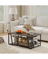 Gymax 40'' Coffee Table and 2-Tier Modern Farmhouse Center Table w/Storage Shelf