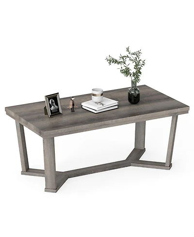 Gymax Coffee Table Solid Rubber Wood Center Table With Cross-Shaped Base Accent Table