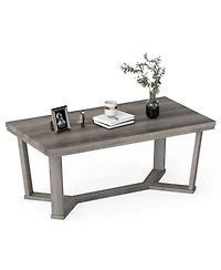 Gymax Coffee Table Solid Rubber Wood Center Table With Cross-Shaped Base Accent Table