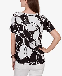 Alfred Dunner Petite Abstract Floral Embellished Side-Tie Top