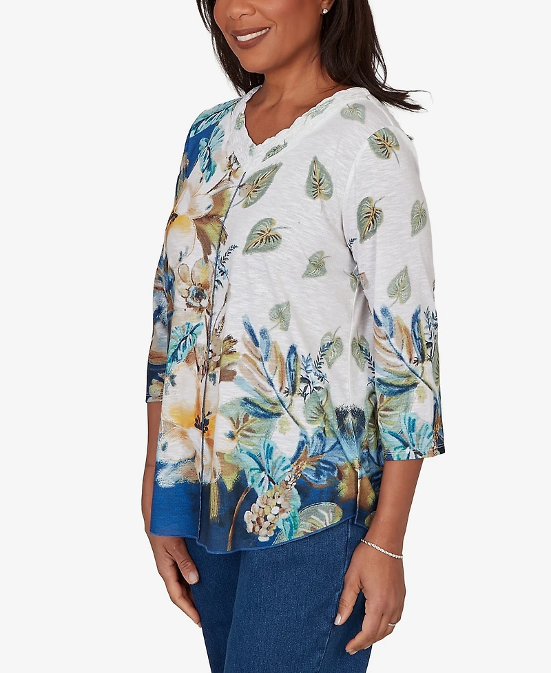 Alfred Dunner Petite Indigo Girls Placed Texture Floral Knit Top