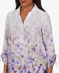 Alfred Dunner Petite Grand Bazaar Floral Ombre Button-Down Top