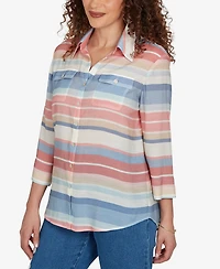 Alfred Dunner Petite Camden Market Colorful Stripes Button-Front Top