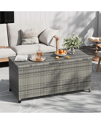 homfan Large Outdoor Storage Box with Wheels and Handles Waterproof Pe Rattan Deck Chest Spacious Weatherproof Bin for Garden, Balcony, Porch