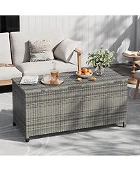 homfan Large Outdoor Storage Box with Wheels and Handles Waterproof Pe Rattan Deck Chest Spacious Weatherproof Bin for Garden, Balcony, Porch