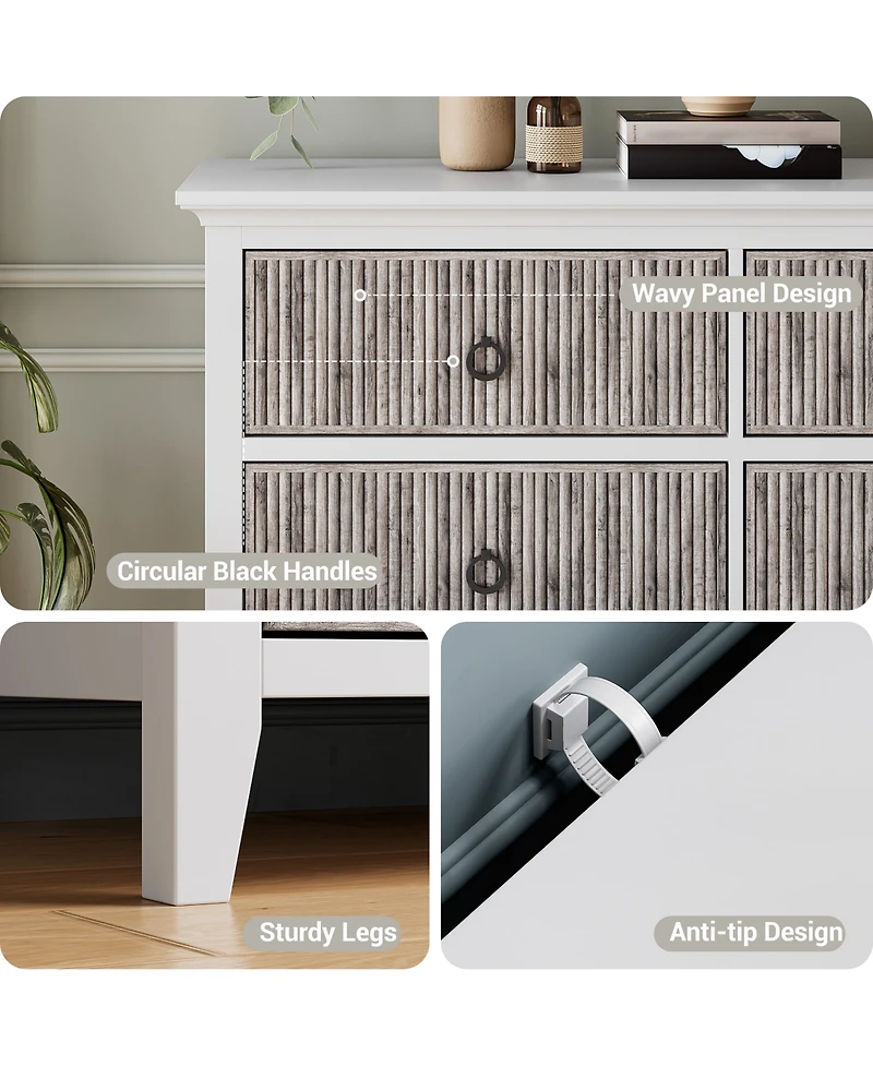homfan Modern 6 Drawer Dresser - Spacious Wooden Chest for Bedroom, Living Room, Closet, or Entryway - Stylish Storage Organizer Cabinet