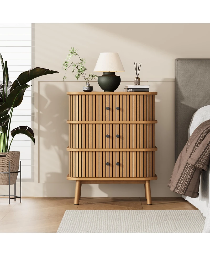 homfan Modern 3 Drawer Dresser for Bedroom - Spacious Wooden Storage Chest with Sleek Design - Ideal for Clothes and Organizing