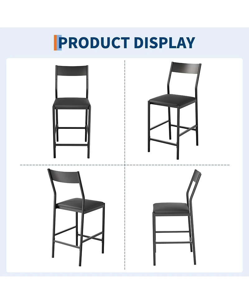 homfan 2/4 Pack 24" Counter Height Bar Stools, Pu Leather Upholstered Chairs with Back, Footrest, 300 lb Capacity, Kitchen Island