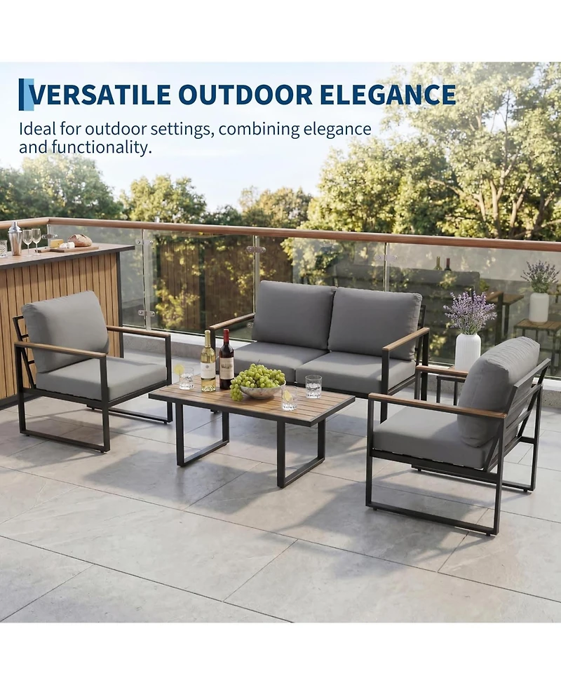 gaomon 4-Piece Outdoor Patio Furniture Set, Conversation Sofa Set with Table