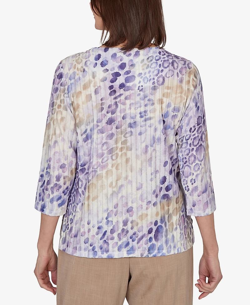 Alfred Dunner Petite Grand Bazaar Animal Print Ribbed Knit Top