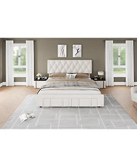 Homfan upholstered platform bed with padded headboard, wood slats, and 2 storage drawers-no box spring needed