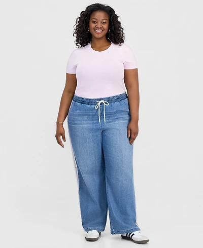 Madden Girl Trendy Plus Break Away Pull-On Wide-Leg Jeans