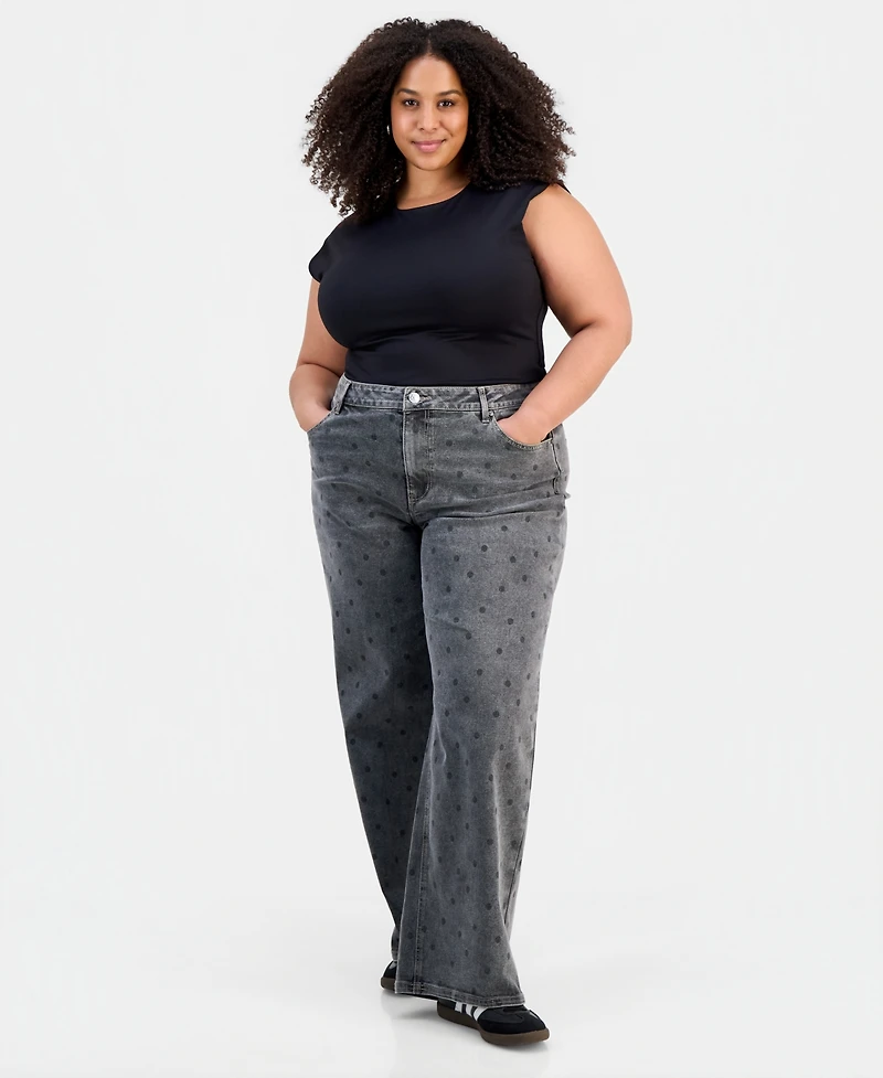 Madden Girl Trendy Plus Ultra High-Rise '90s Polka Dot Jeans