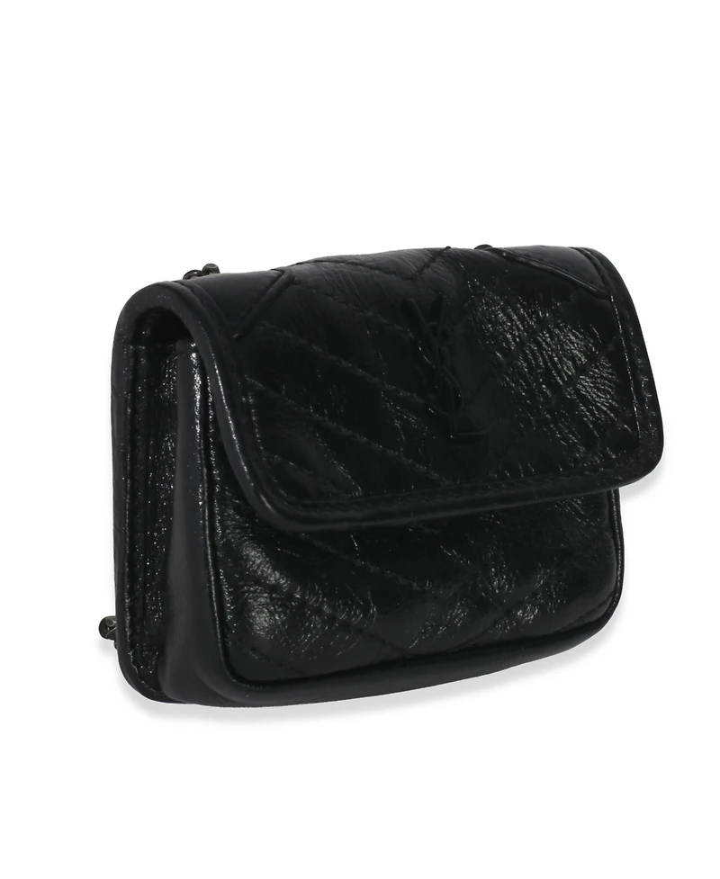 Pre-Owned Saint Laurent Black Crinkled Calfskin Matelasse Micro Niki Airpods Case