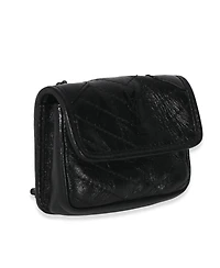 Pre-Owned Saint Laurent Black Crinkled Calfskin Matelasse Micro Niki Airpods Case
