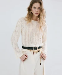 Mango Women's Frayed Open-Knit Sweater
