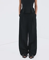 Mango Women's Straight-Fit Pleated Linen Pants